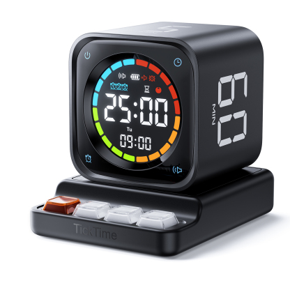 Ticktime TK3 Pomodoro Timer Cube, Productivity Timer, 5/10/30/60 Min Presets, Custom Countdown, Stopwatch & Clock, Triple Alarms, Silent/Vibration/Sound Alerts, Rechargeable for ADHD Study Work