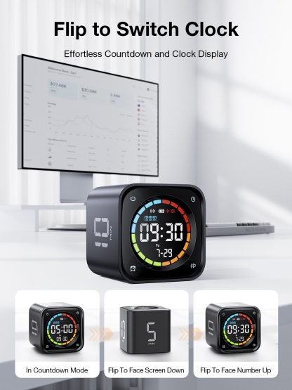 Ticktime TK3 Pomodoro Timer Cube, Productivity Timer, 5/10/30/60 Min Presets, Custom Countdown, Stopwatch & Clock, Triple Alarms, Silent/Vibration/Sound Alerts, Rechargeable for ADHD Study Work