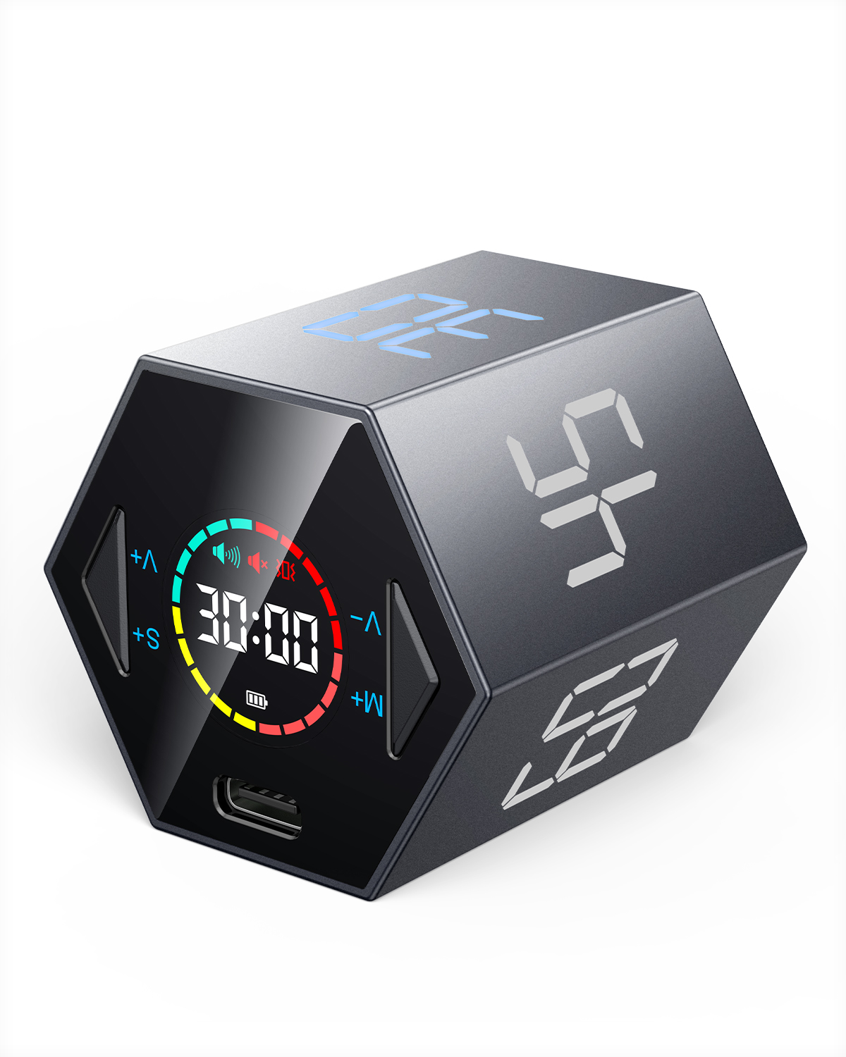 Ticktime Pomodoro Timer, Productivity Timer Cube, 5/15/25/30/45/60 Min Presets, Custom Countdown & Stopwatch 1s–99m59s, Sound/Vibration/Silent, Magnetic, Rechargeable, for ADHD Study Work, Black