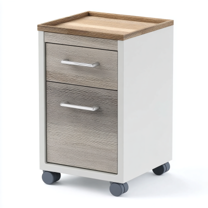 Aktenschrank Holzdekor 39x38x63 cm - Weiß mit Eichenoptik und Rollen - Modernes Design