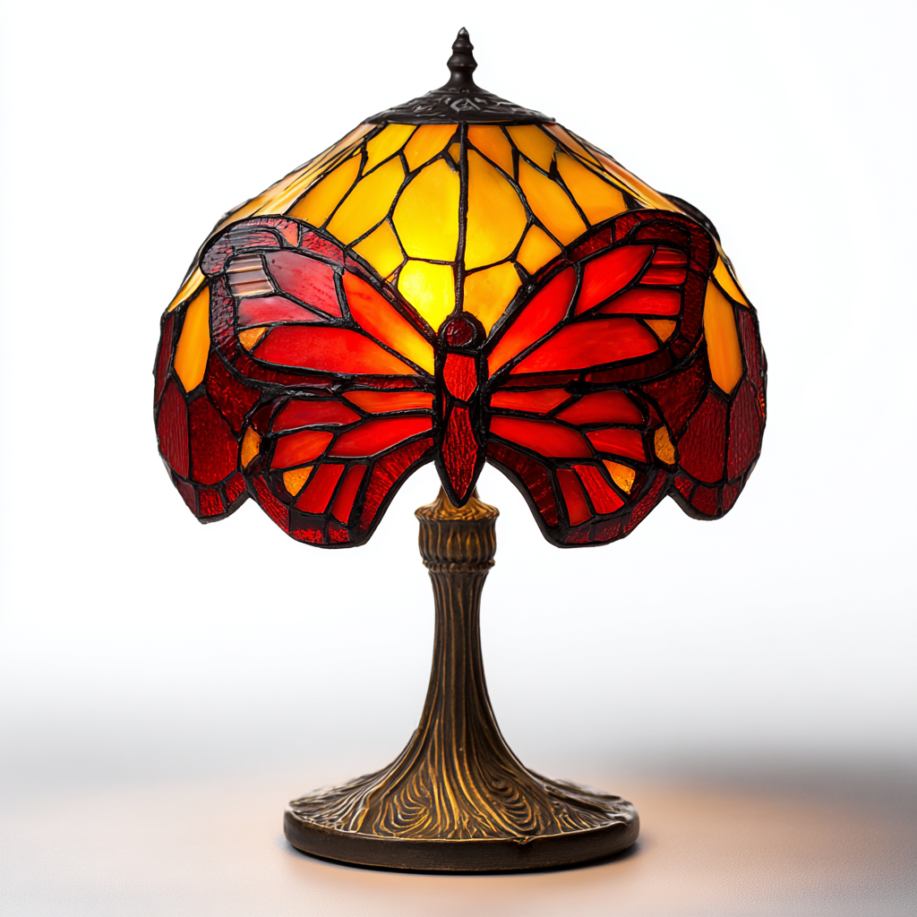 Tischlampe Glas Mosaik 22x22x35 cm Rot Gelb - Schmetterlings-Tiffany-Design