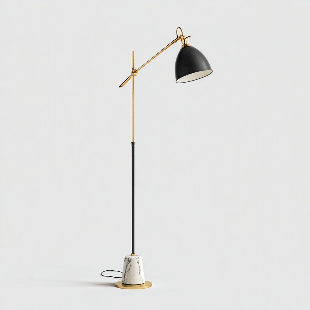 Stehlampe aus Marmor und Metall - 160x30x45 cm - Schwarz/Gold - Moderne Designlampe mit verstellbarem Arm für Wohnzimmer-Warmthist