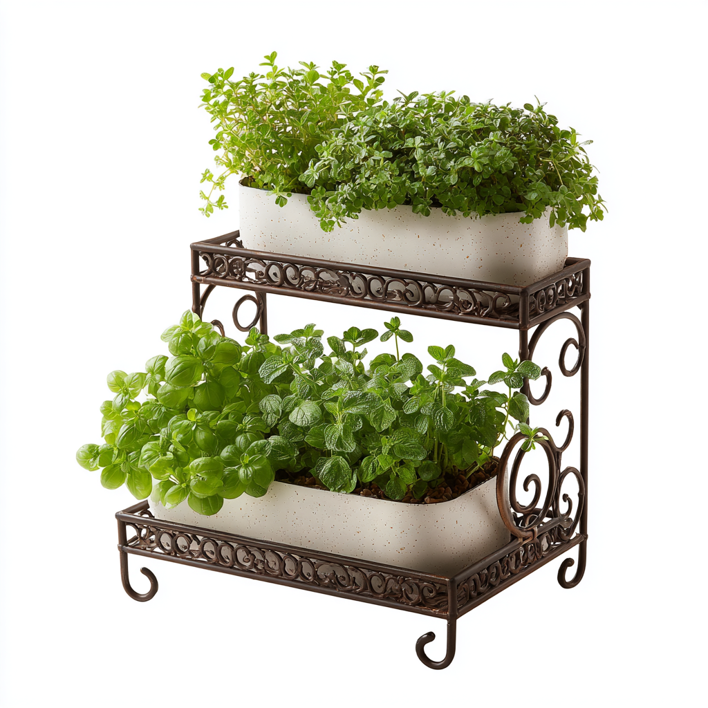 Pflanzenregal Gusseisen 2 Ebenen 50x25x55 cm - Dunkelbraun - Rustikales Blumenregal mit geschwungenem Muster für Innenbereich-Warmthist