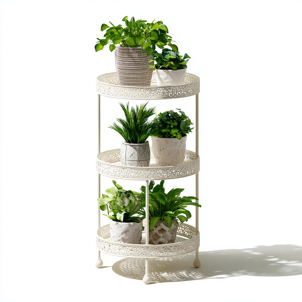 Pflanzenregal Metall 3 Ebenen 40x40x78 cm - Weiß - Romantisches Blumenregal mit filigranem Spitzenmuster-Warmthist