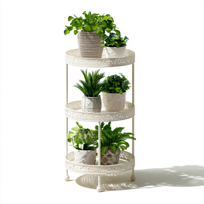 Pflanzenregal Metall 3 Ebenen 40x40x78 cm - Weiß - Romantisches Blumenregal mit filigranem Spitzenmuster-Warmthist