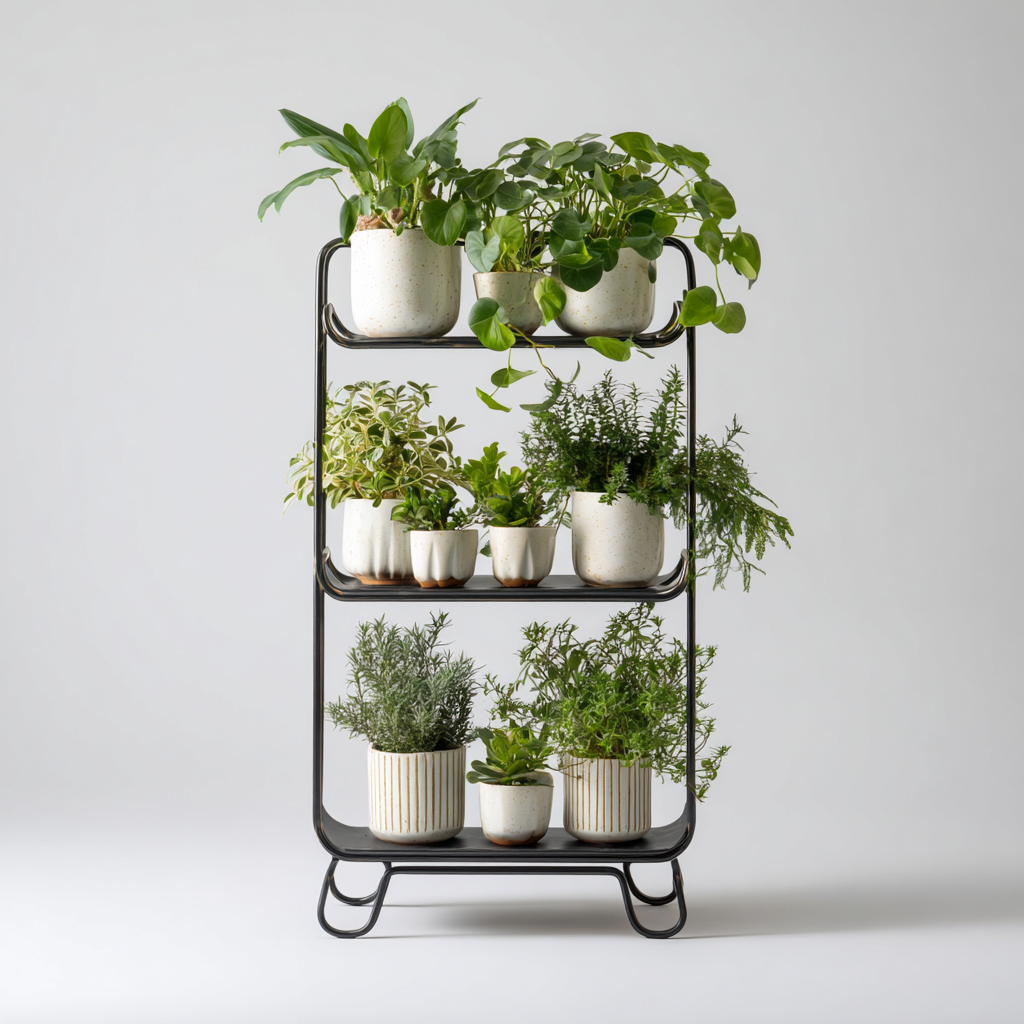 Pflanzenregal Metall 3 Ebenen 60x28x85 cm - Schwarz - Modernes Stahlpflanzenregal für Innen und Außen-Warmthist