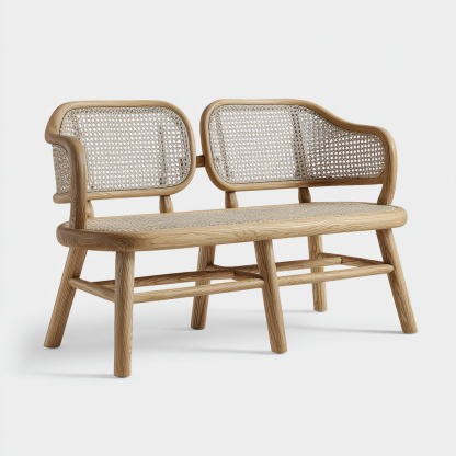 Gartenbank Holz Natur 121x61x83 cm - Zweiersitzbank mit Rattangeflecht Sitzfläche und Rückenlehne - Skandinavisches Design für Innen und Außen-Warmthist