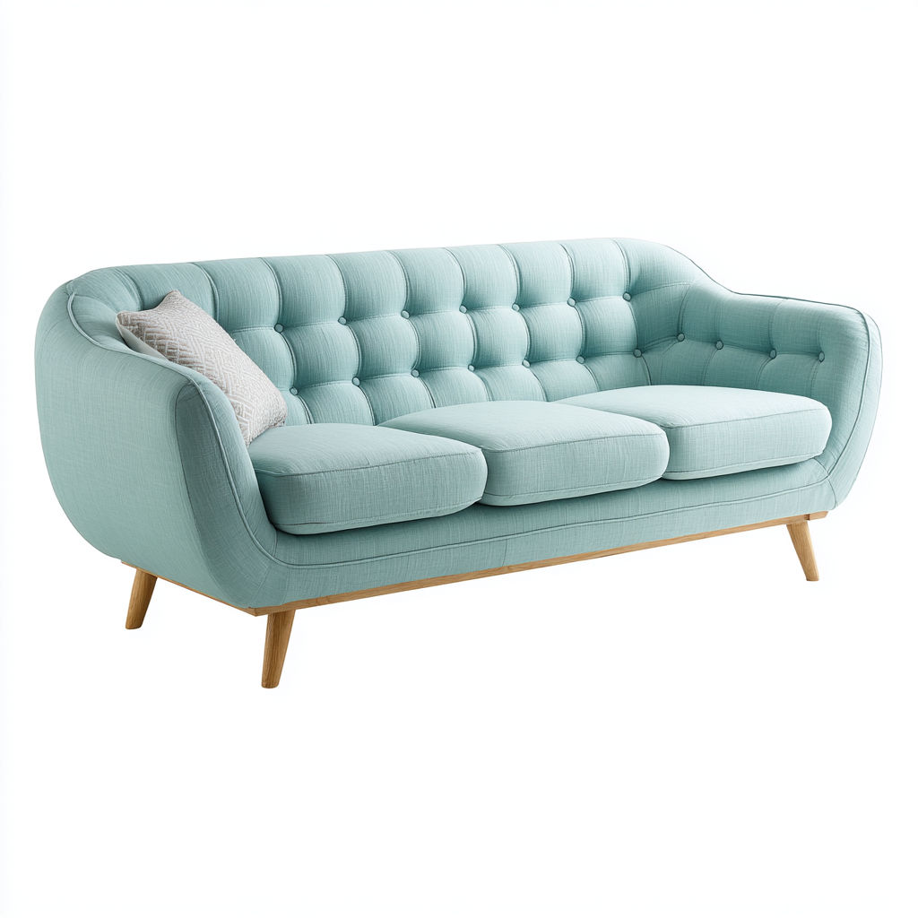 Dreisitzer Sofa Stoffpolsterung 210x85x82 cm - Hellblau - Retro Design mit Holzfüßen und Steppung-Warmthist