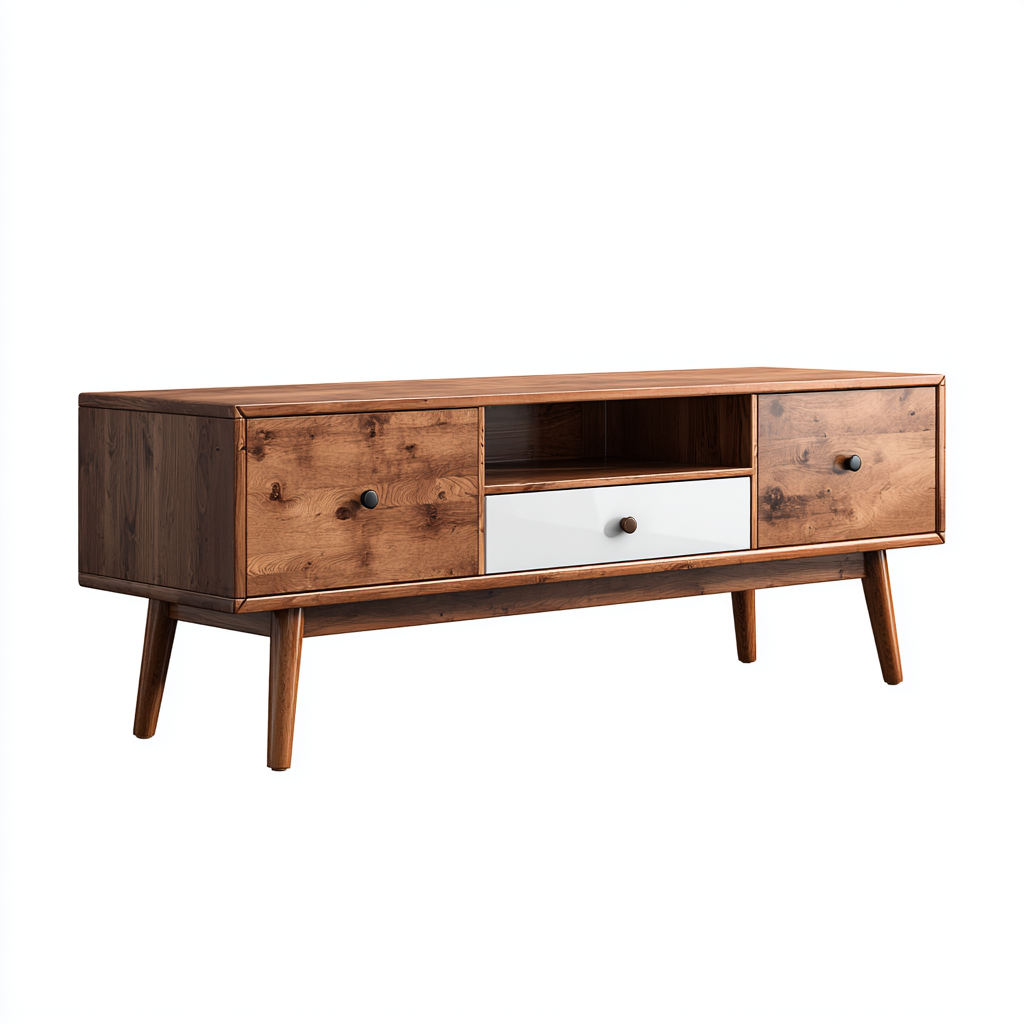 TV-Schrank Massivholz Skandi 150x40x55 cm - Modernes Design mit 2 Türen, 1 Schublade (Weiß) und offenem Fach-Warmthist