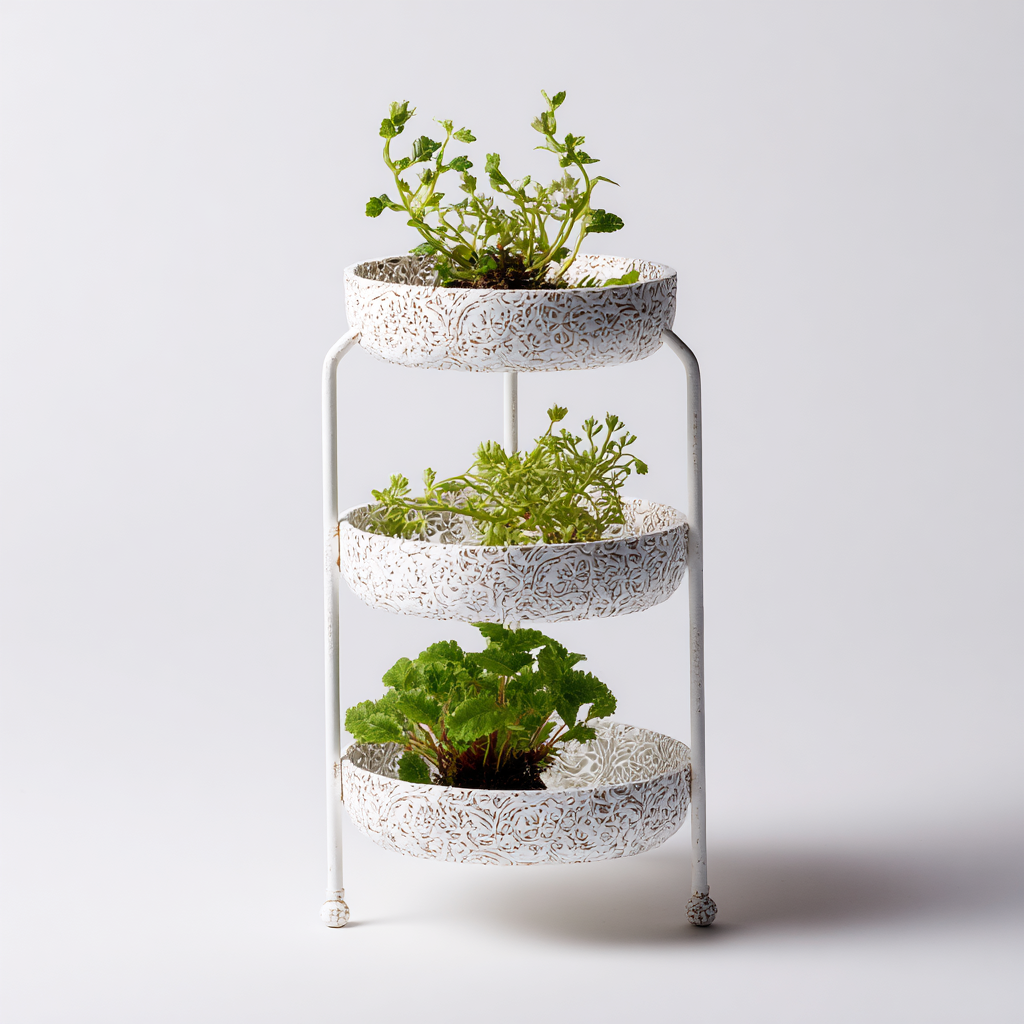 Pflanzenregal Metall 3 Ebenen 38x38x70 cm - Weiß - Elegantes Blumenregal mit filigranem Spitzenmuster-Warmthist