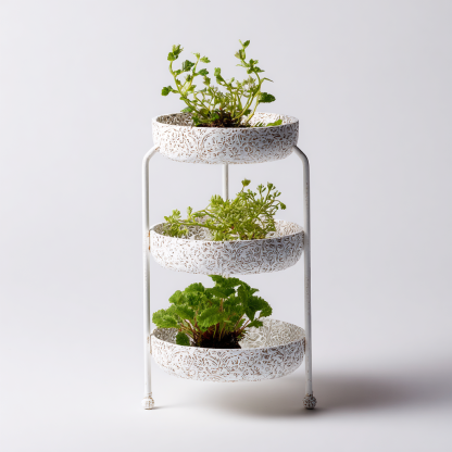 Pflanzenregal Metall 3 Ebenen 38x38x70 cm - Weiß - Elegantes Blumenregal mit filigranem Spitzenmuster-Warmthist