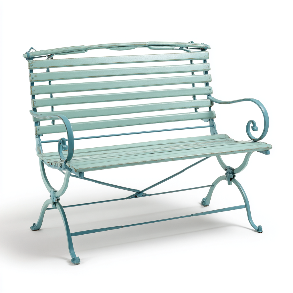 Gartenbank Metall Hellblau 115x58x90 cm - Outdoor Sitzbank - Shabby Chic Design mit geschwungenen Armlehnen-Warmthist