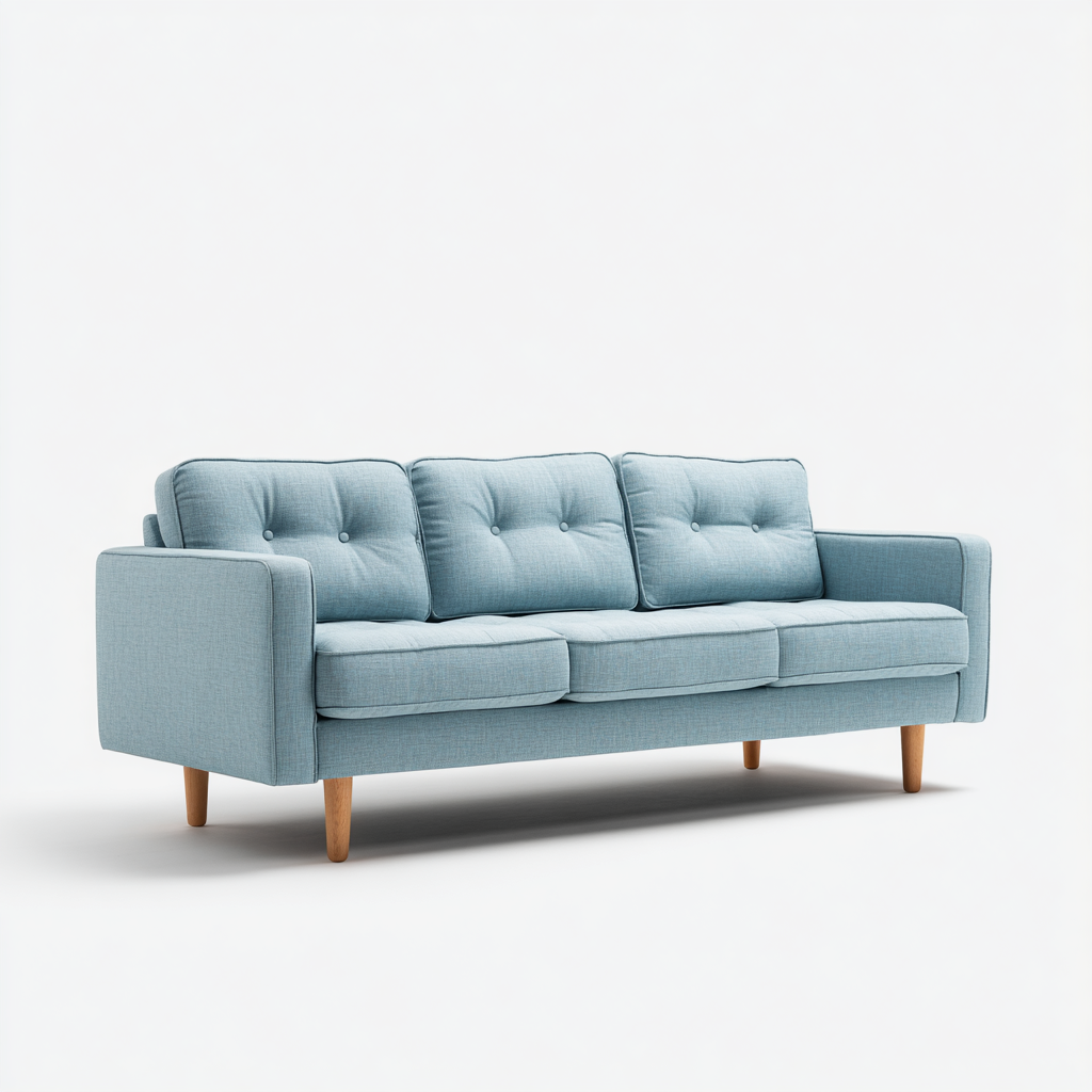 Dreisitzer Sofa Stoffpolsterung 210x85x83 cm - Hellblau - Skandinavisches Design mit Knopfheftung und Holzfüßen-Warmthist