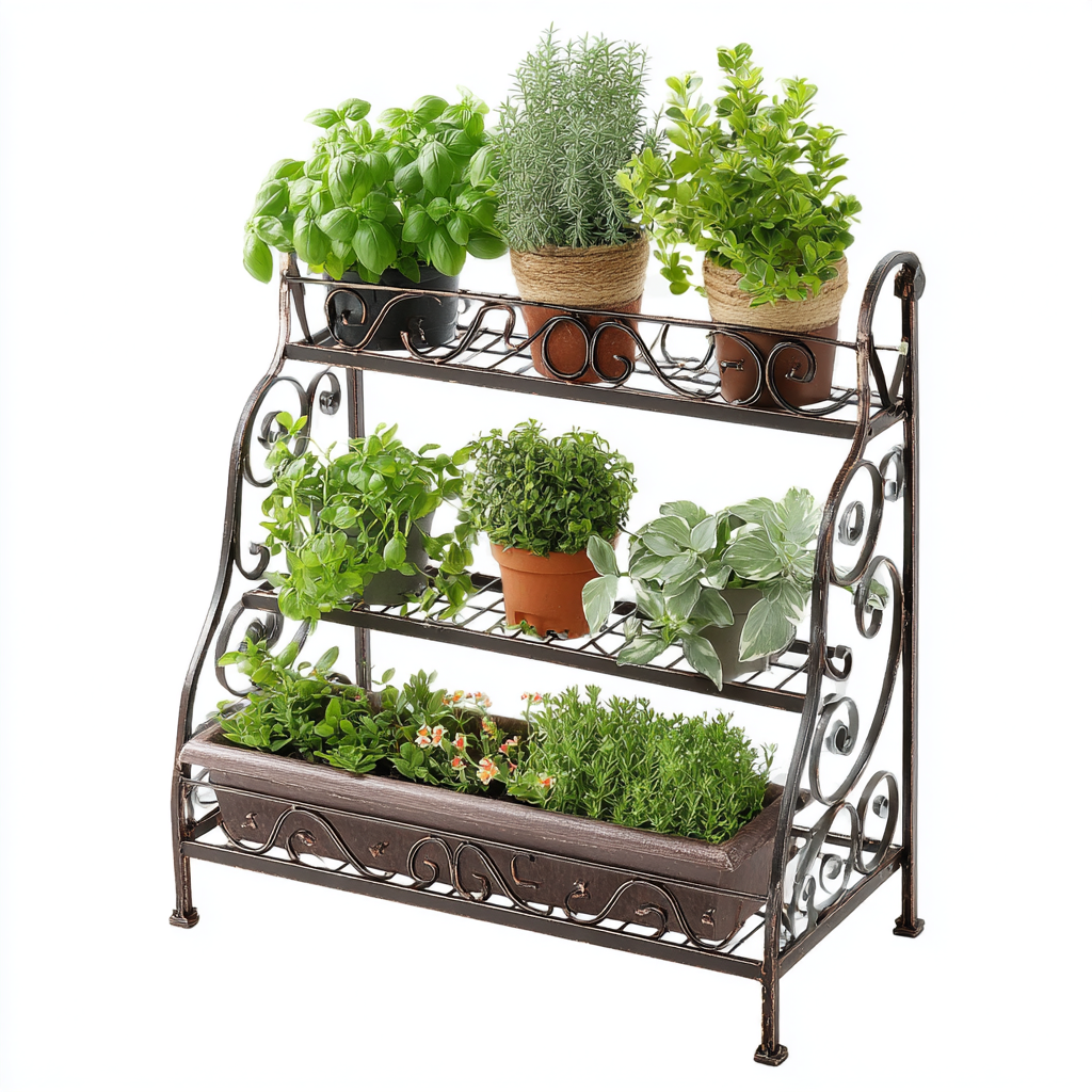 Pflanzenregal Gusseisen 3 Ebenen 65x30x75 cm - Dunkelbraun - Dreistufiges Blumenregal mit kunstvollem Scrollwork-Design für Innen- und Außenbereich-Warmthist