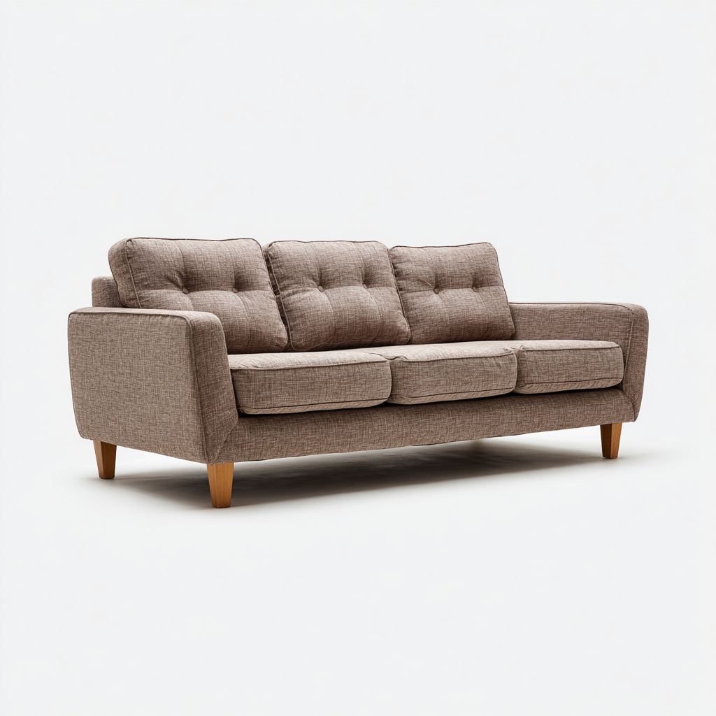 Dreisitzer Sofa Stoff 215x90x85 cm - Braun - Skandinavisches Design mit Knopfheftung