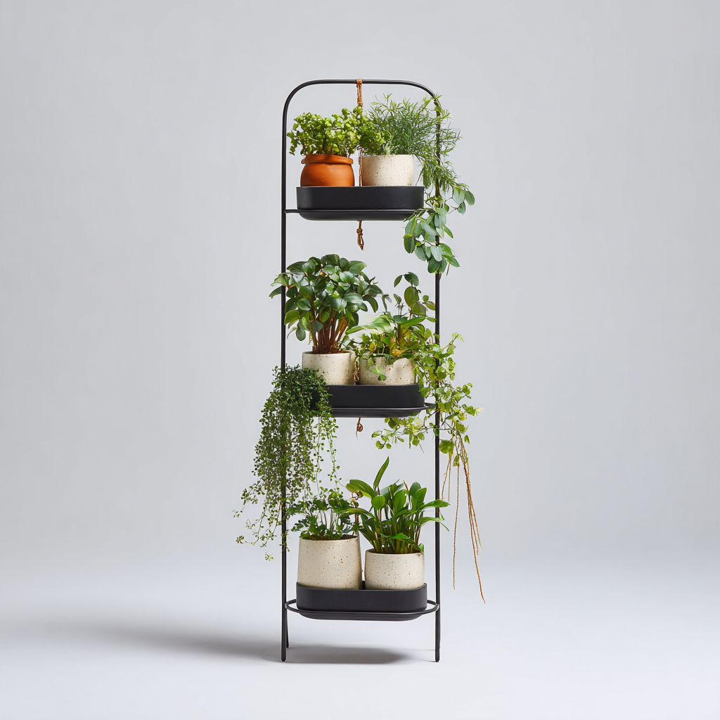 Pflanzenregal Metall 3 Ebenen 45x25x100 cm - Schwarz - Modernes Blumenregal mit abnehmbaren Pflanzschalen und Bogenrahmen-Warmthist