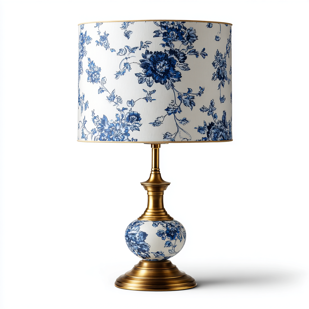 Tischlampe Messing 28x28x50 cm - Blau/Gold - Klassisches Blumenmotiv-Design