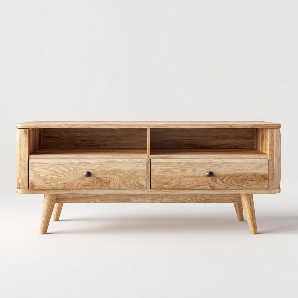 TV-Schrank Massivholz 120x45x55 cm - Eiche Natur - Skandinavisches Design