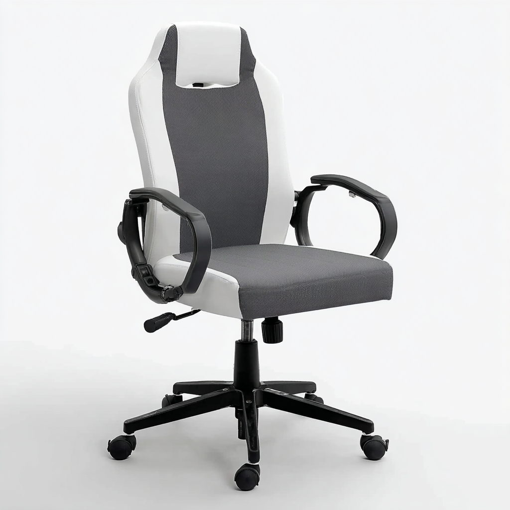 Bürostuhl Stoff und Kunstleder Grau-Weiß 52x50x114 cm - Ergonomisches Design - Höhenverstellbar und Atmungsaktiv-Warmthist