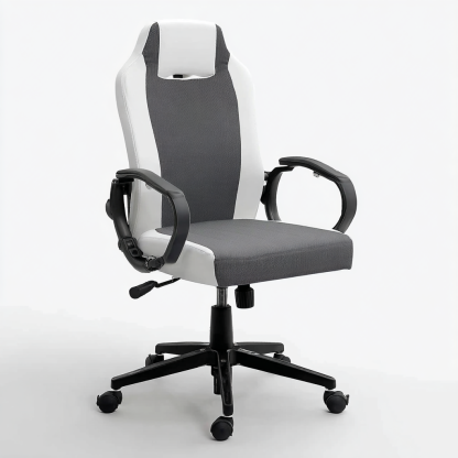 Bürostuhl Stoff und Kunstleder Grau-Weiß 52x50x114 cm - Ergonomisches Design - Höhenverstellbar und Atmungsaktiv-Warmthist