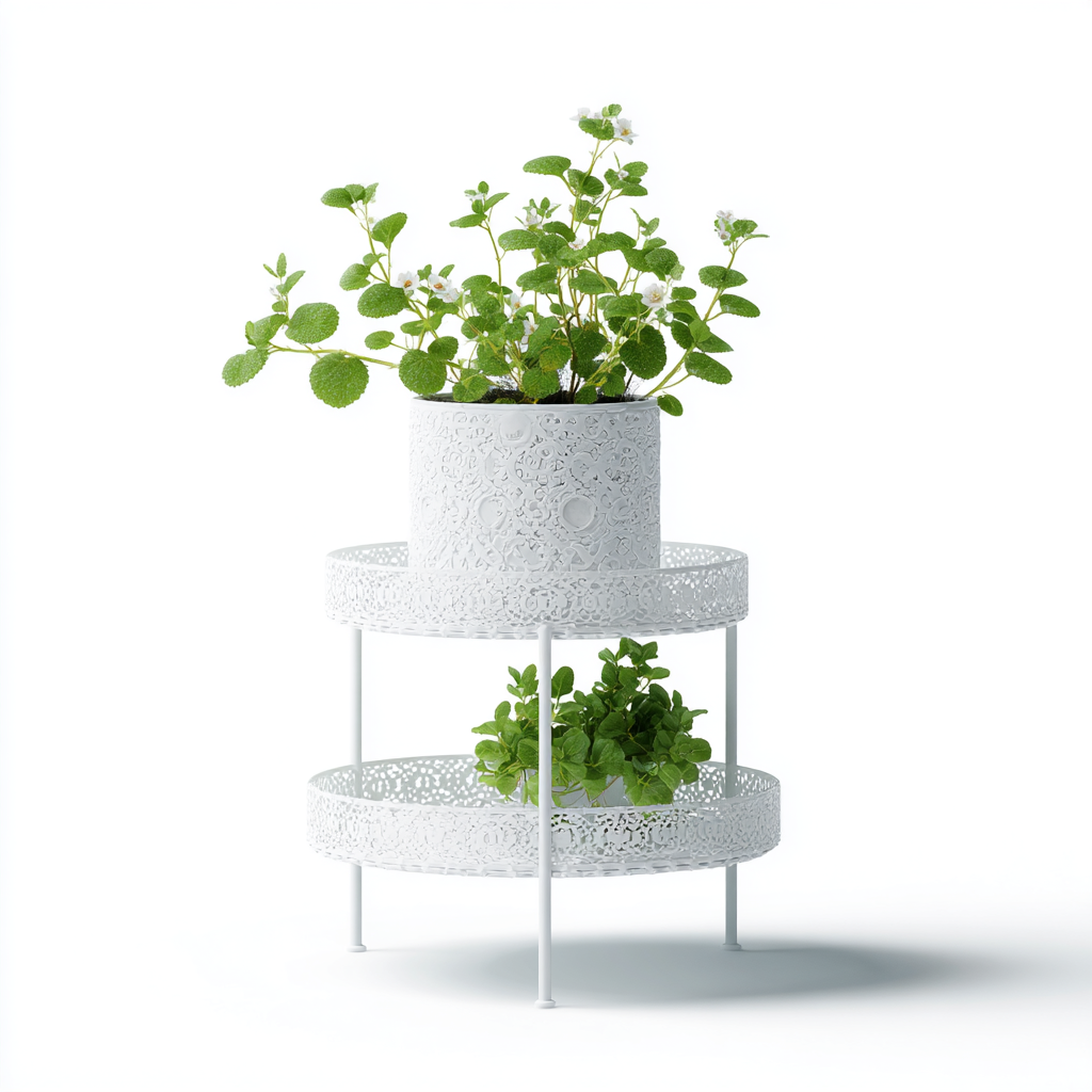 Pflanzenregal Metall 2 Ebenen 36x36x50 cm - Weiß - Modernes Blumenregal mit filigranem Spitzenmuster-Warmthist