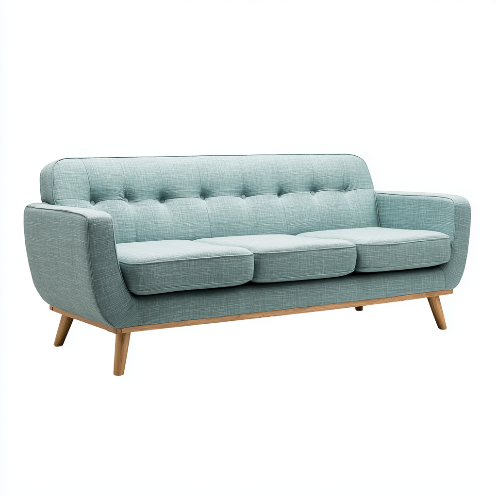 Dreisitzer Sofa Stoffpolsterung 210x86x84 cm - Hellblau - Skandinavisches Design mit Knopfheftung und Holzfüßen-Warmthist