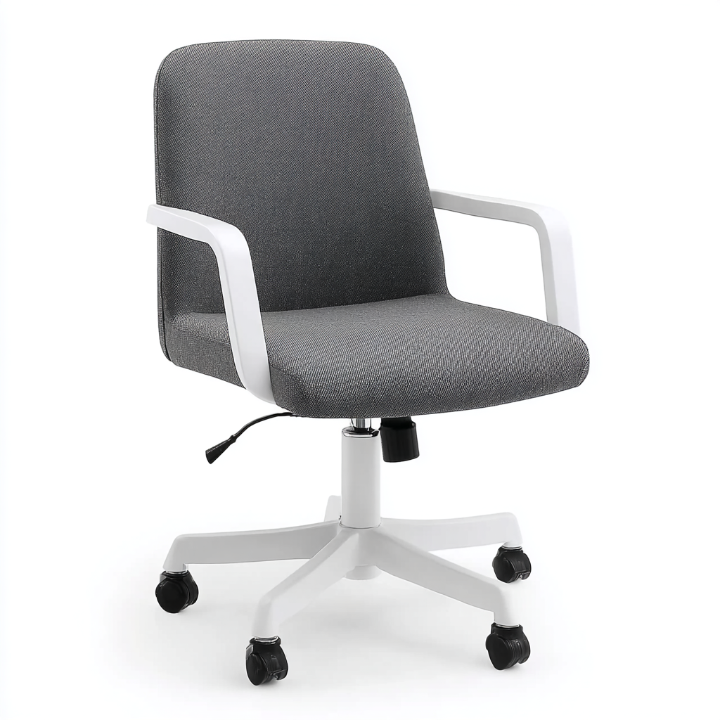Bürostuhl Stoff Grau-Weiß 49x46x86 cm - Minimalistisches Design - Höhenverstellbar und Drehbar-Warmthist