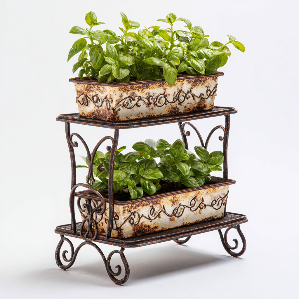 Pflanzenregal Gusseisen 2 Ebenen 52x26x58 cm - Antikbraun - Rustikales Blumenregal mit Vintage-Finish und kunstvollem Scrollwork für Innenbereich-Warmthist