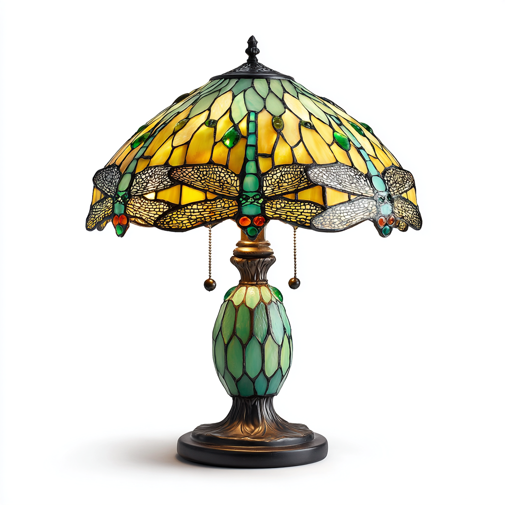 Tischlampe - Tiffany-Stil Glaslampe Libellenmotiv - 40x40x55 cm - Gelb/Grün - Klassisches Handwerksdesign für Wohnzimmer und Schlafzimmer-Warmthist