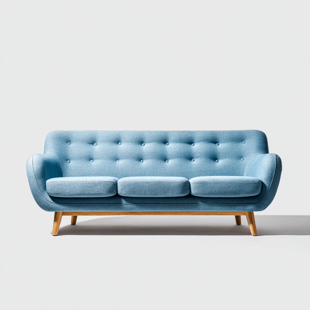 Dreisitzer Sofa Stoffpolsterung 208x86x82 cm - Hellblau - Retro Design mit Holzfüßen