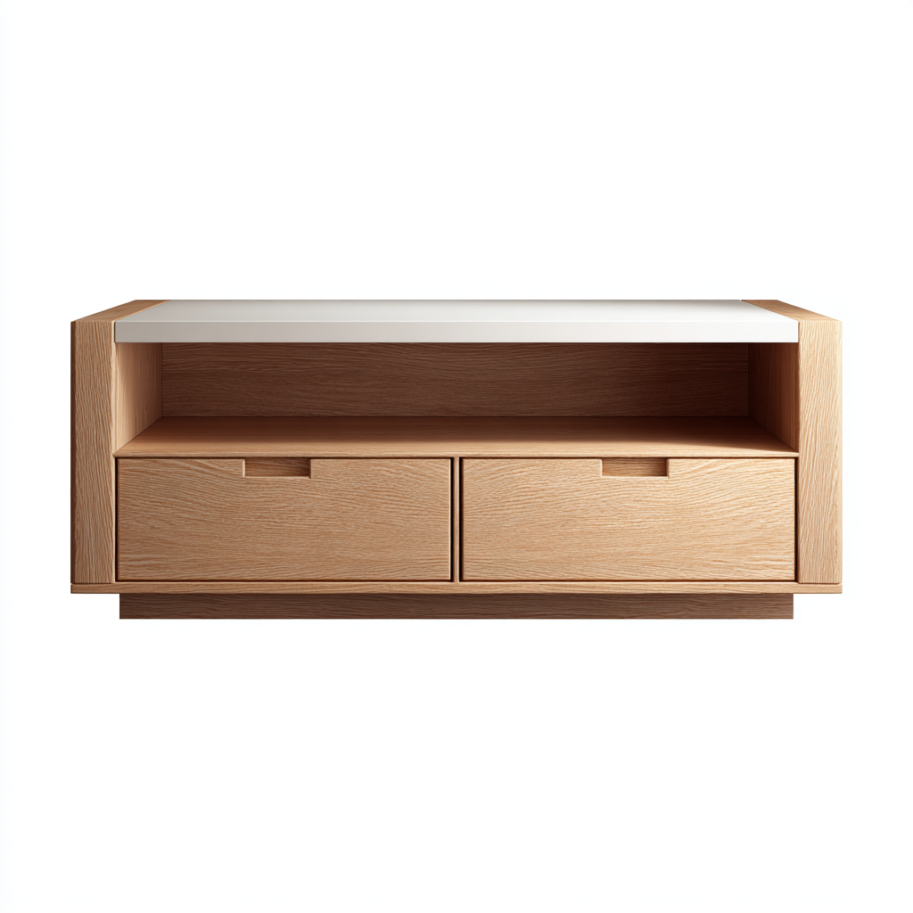 TV-Schrank Massivholz 120x45x55 cm - Eiche Natur/Weiß - Modernes Design