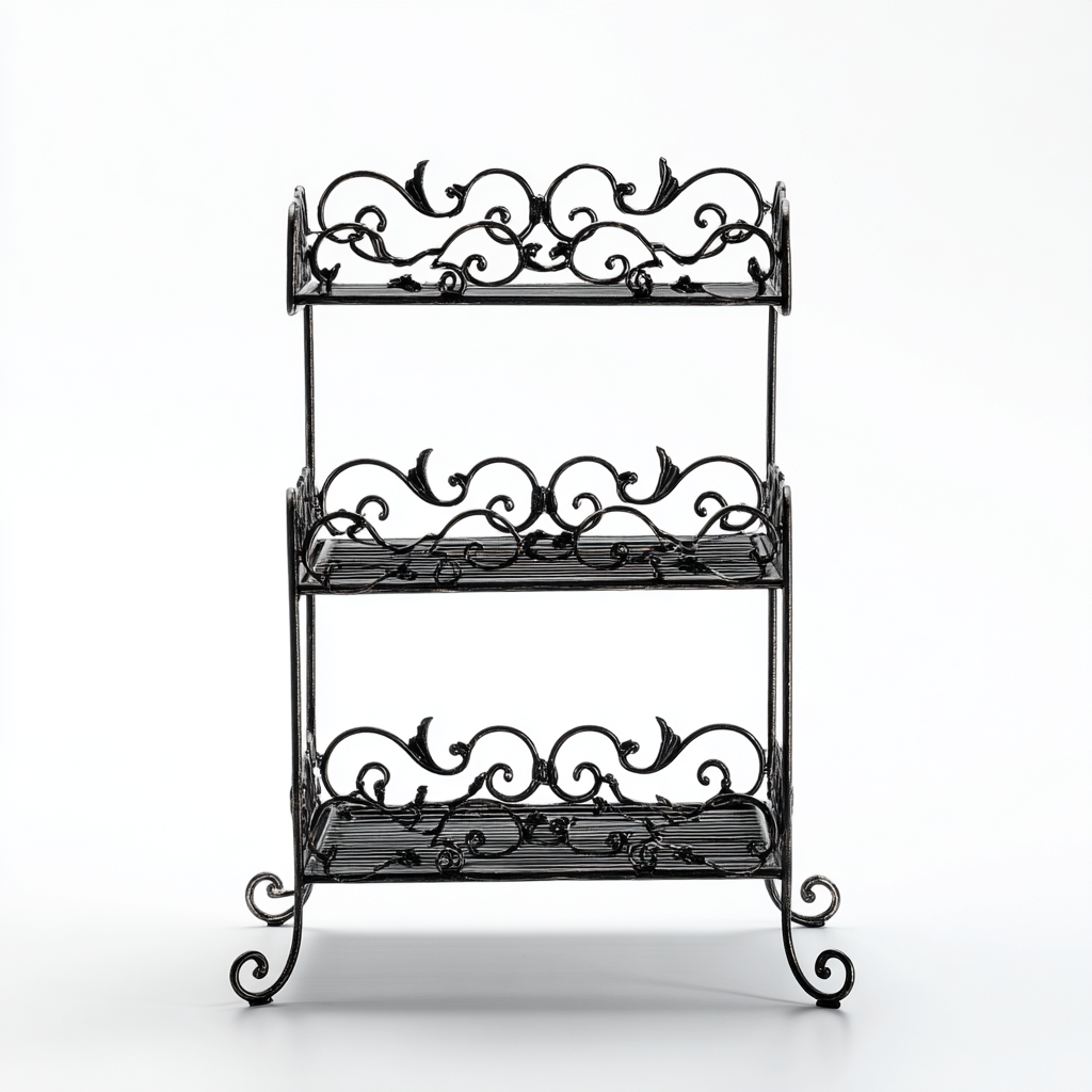 Pflanzenregal Metall 3 Ebenen 60x30x90 cm - Schwarz - Klassisches Schmiedeeisen Design