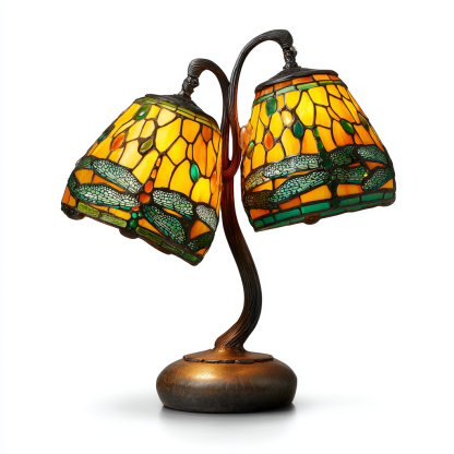 Tischlampe - Tiffany-Stil Doppelglaslampe Libellenmotiv - 42x30x58 cm - Gelb/Grün - Klassisches Handarbeitsdesign für Wohnzimmer und Schlafzimmer-Warmthist