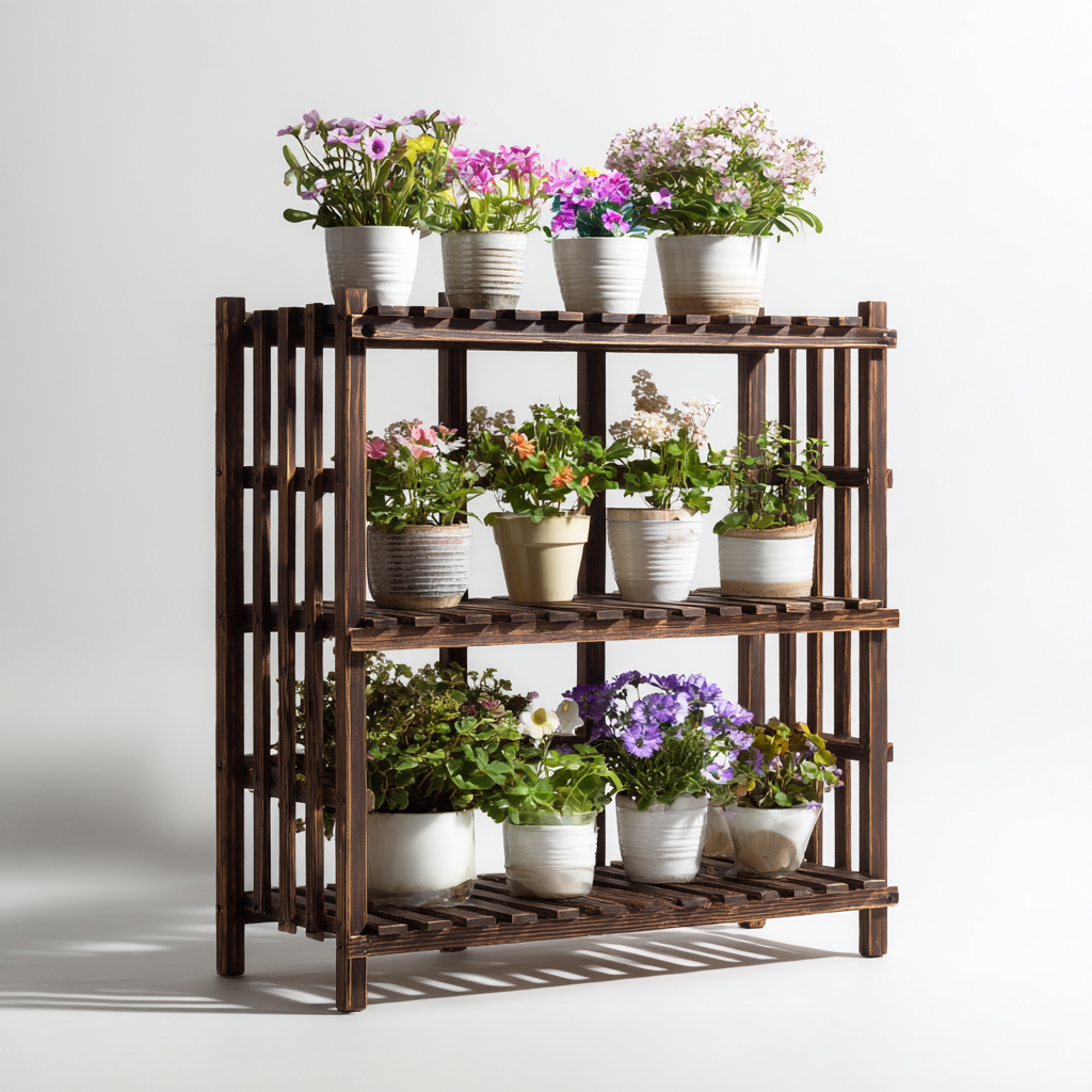 Pflanzenregal Holz 3 Ebenen 70x30x80 cm - Dunkelbraun - Stabiles Blumenregal aus Massivholz für Innen- und Außenbereich-Warmthist