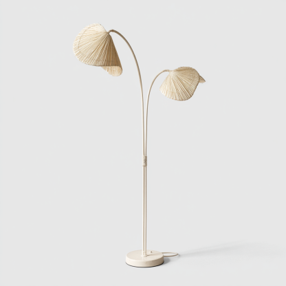 Stehlampe mit Doppelschirm aus Naturfaser - 160x42x42 cm - Metall/Handgeflecht - Beige - Modernes Skandi-Design für Wohnzimmer und Leseecke-Warmthist