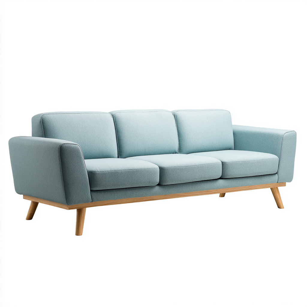 Dreisitzer Sofa Stoffpolsterung 208x86x81 cm - Hellblau - Skandinavisches Design mit Holzfüßen-Warmthist