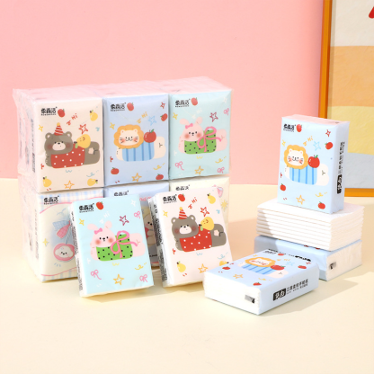 Cute Cartoon Pocket Tissues 3-Ply Thick Travel Facial Tissues Disposable Portable Mini Paper Handkerchiefs for On-the-Go Use - Napki