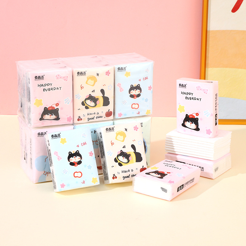 Cute Cartoon Pocket Tissues 3-Ply Thick Travel Facial Tissues Disposable Portable Mini Paper Handkerchiefs for On-the-Go Use - Napki