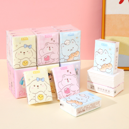 Cute Cartoon Pocket Tissues 3-Ply Thick Travel Facial Tissues Disposable Portable Mini Paper Handkerchiefs for On-the-Go Use - Napki