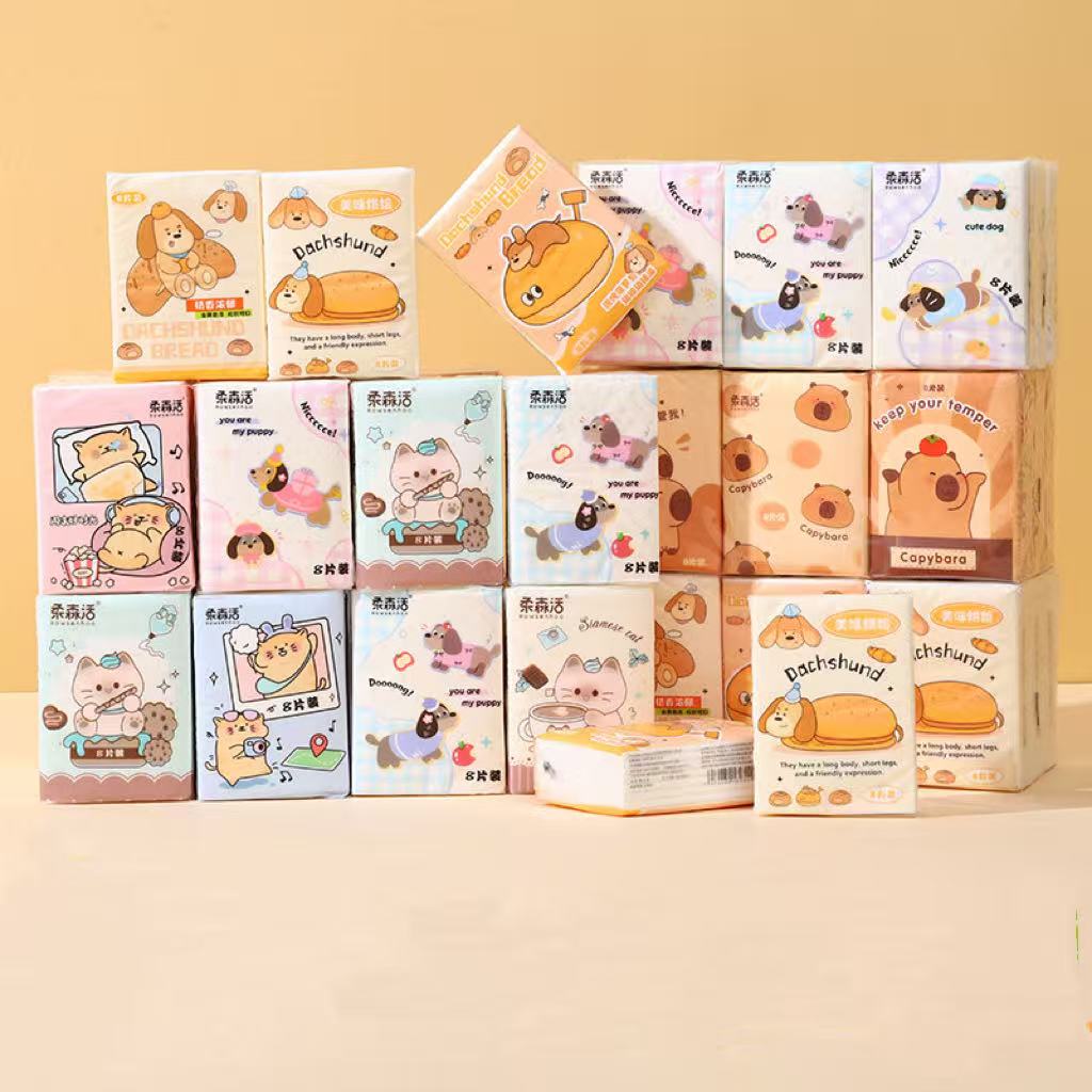 Cute Cartoon Pocket Tissues 3-Ply Thick Travel Facial Tissues Disposable Portable Mini Paper Handkerchiefs for On-the-Go Use - Napki