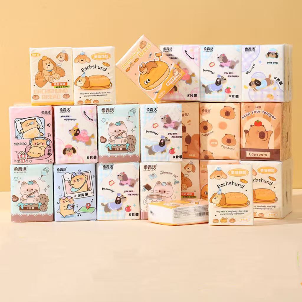 Cute Cartoon Pocket Tissues 3-Ply Thick Travel Facial Tissues Disposable Portable Mini Paper Handkerchiefs for On-the-Go Use - Napki