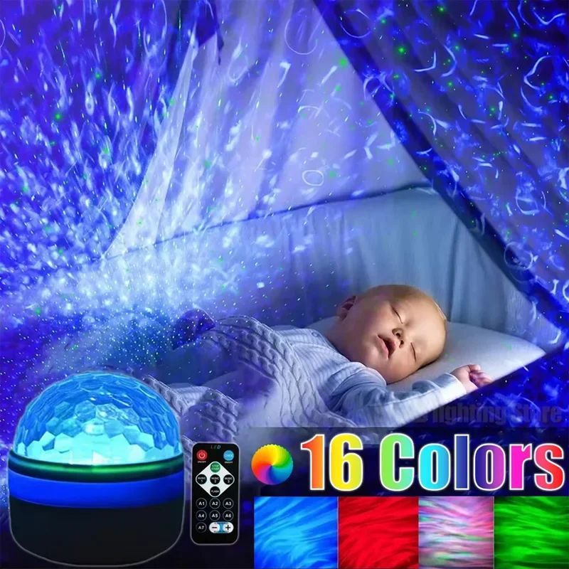 Starry Sky Projector Light Remote Control Rotating Aurora Galaxy LED Spotlight USB Plug-in Magic Ball Stage KTV Atmosphere Decor