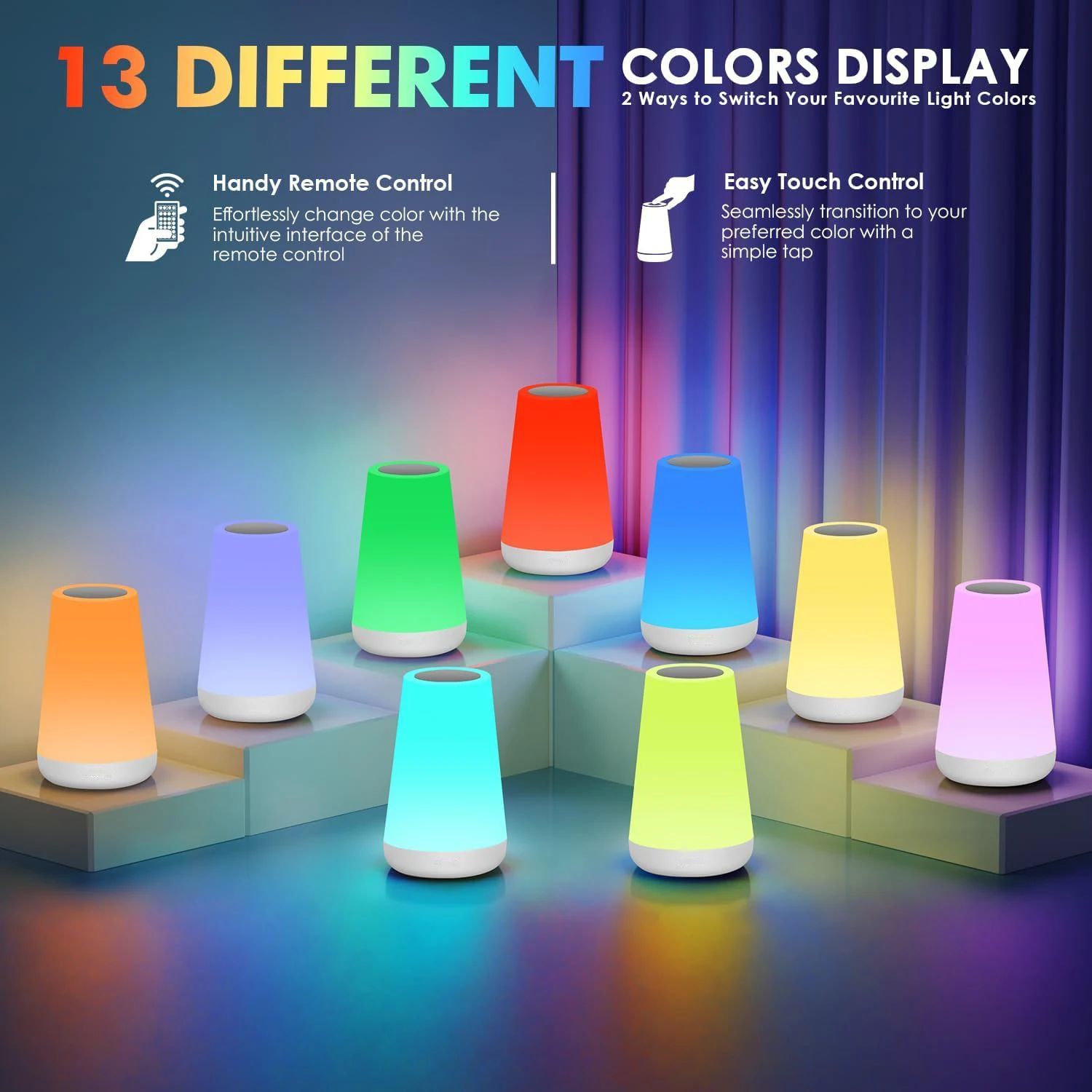 13 Color Changing Night Light RGB Remote Control Touch Dimmable Lamp Portable Table Bedside Lamps USB Rechargeable Night Lamp