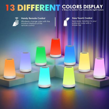 13 Color Changing Night Light RGB Remote Control Touch Dimmable Lamp Portable Table Bedside Lamps USB Rechargeable Night Lamp