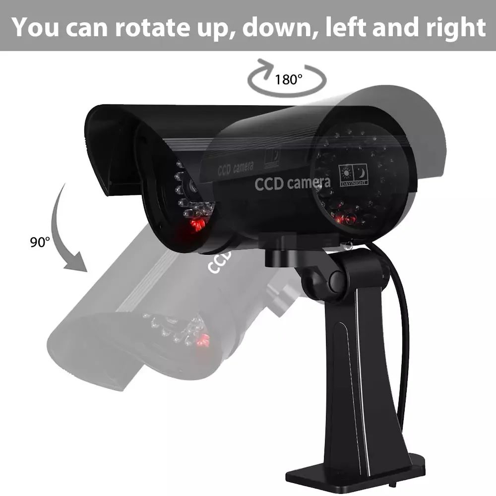 Fake Dummy Camera Security Surveillance CCTV Silver/Black With Red LED Flashing Light Waterproof Outdoor Indoor Silver/Black