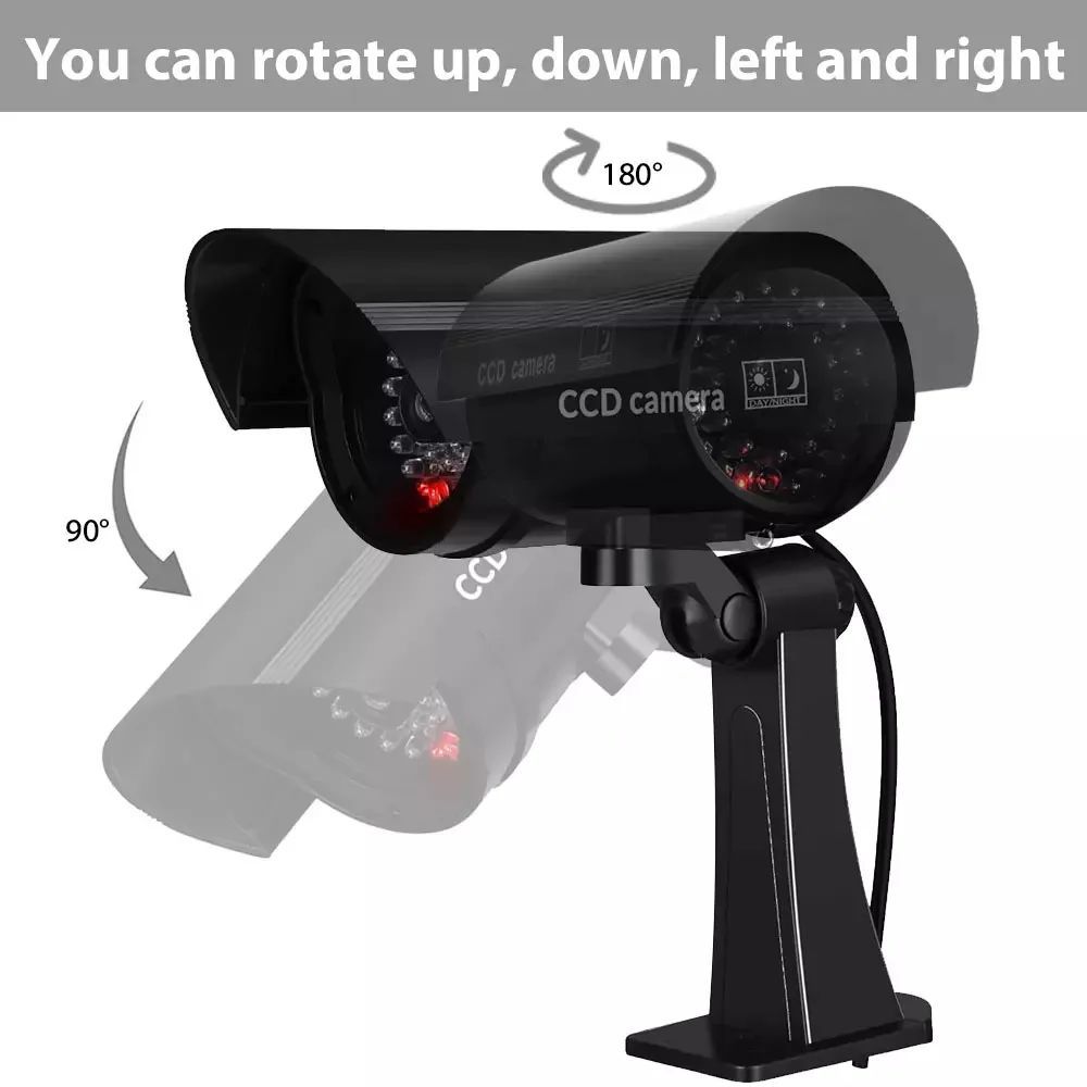 Fake Dummy Camera Security Surveillance CCTV Silver/Black With Red LED Flashing Light Waterproof Outdoor Indoor Silver/Black