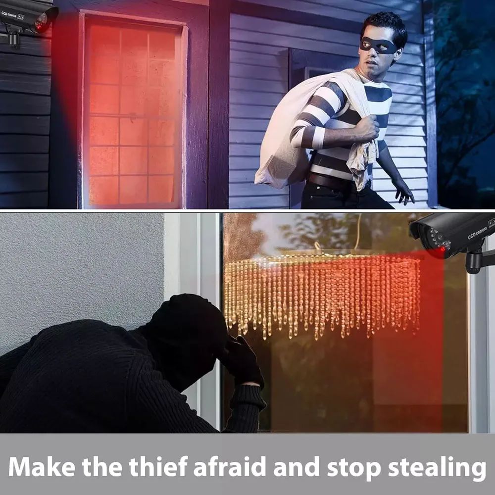 Fake Dummy Camera Security Surveillance CCTV Silver/Black With Red LED Flashing Light Waterproof Outdoor Indoor Silver/Black