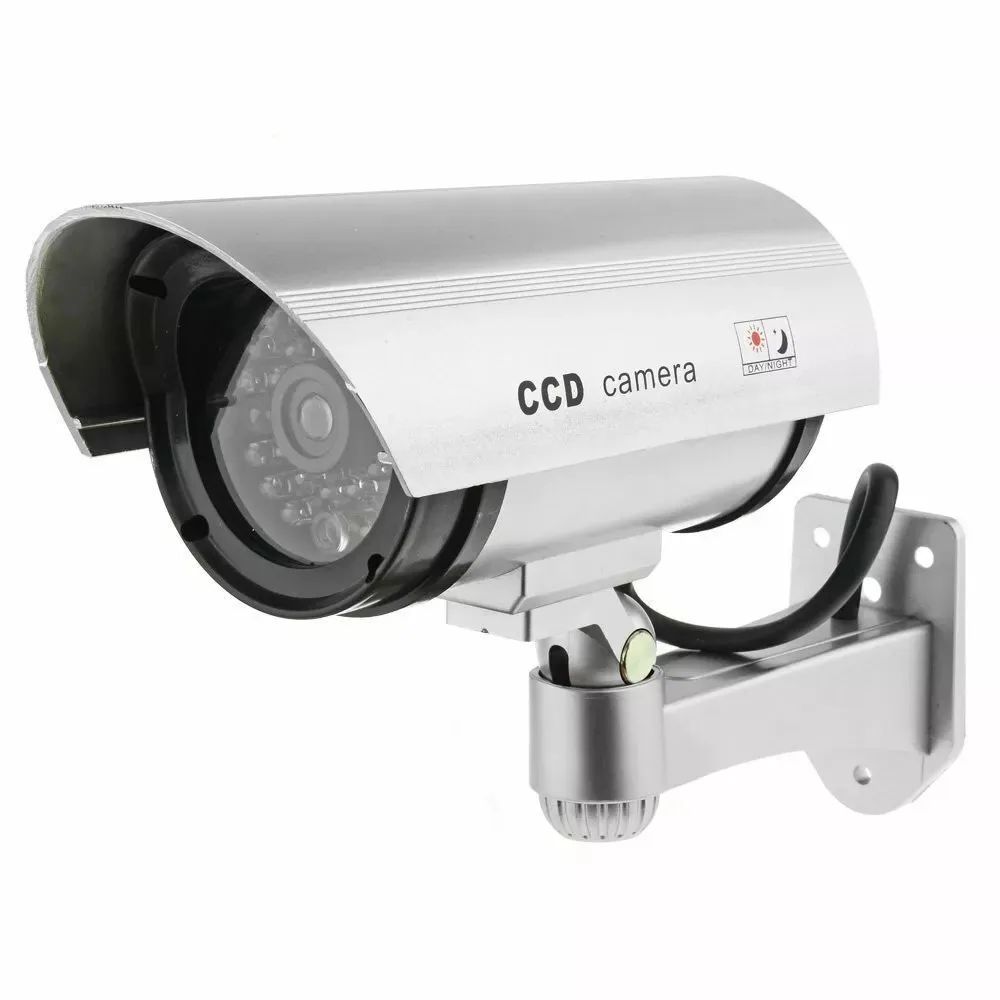 Fake Dummy Camera Security Surveillance CCTV Silver/Black With Red LED Flashing Light Waterproof Outdoor Indoor Silver/Black