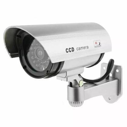 Fake Dummy Camera Security Surveillance CCTV Silver/Black With Red LED Flashing Light Waterproof Outdoor Indoor Silver/Black