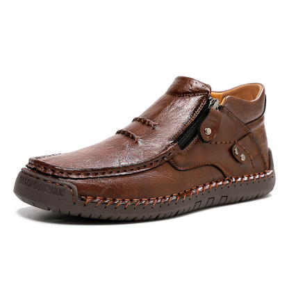 ⏰Limited Time Sale 50% OFF-Men’s Handmade Premium Leather Slip-On Driving Boots – Wide Toe, Arch Support